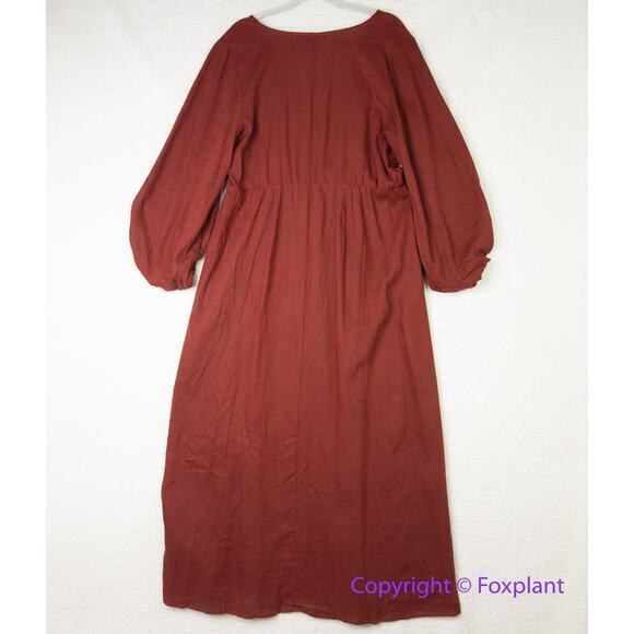 New! Eloquii linen blend Rust Orange Maxi Peasant Dress‎ Balloon Sleeve size 16 - Picture 11 of 16